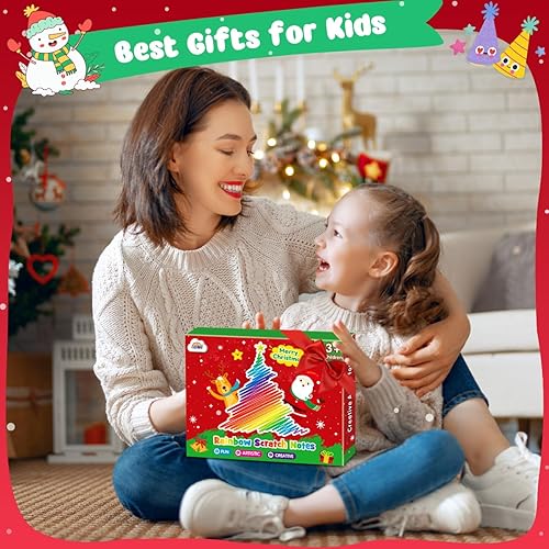Miniatura 6 de ZMLM Recuerdos de fiesta de arte de rascar de Navidad paquete de 16 cuadernos de arte de rasguño arcoíris a granel para niños, regalos de fiesta de