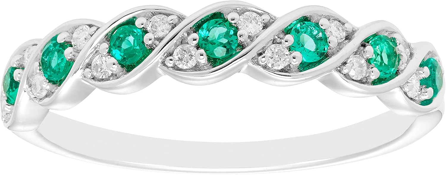 Boston Bay Diamonds Rhodium Plated 925 Sterling Silver Diamond and Gemstone Twist Stacking Anniversary Ring