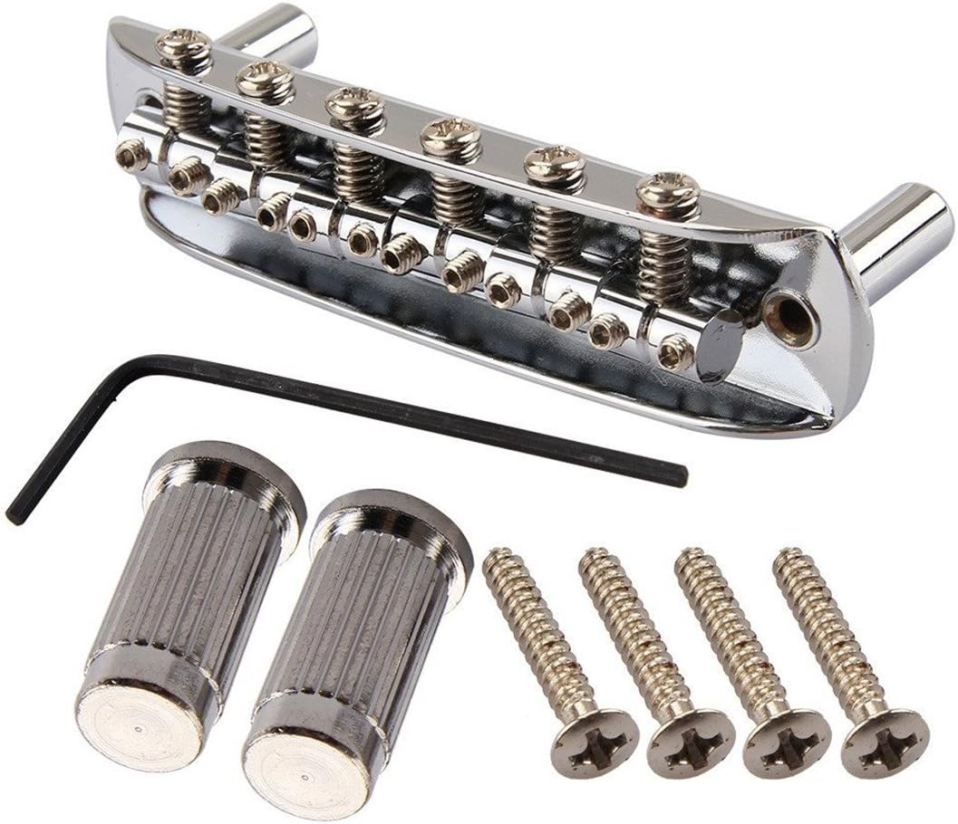 Gusnilo New Threaded Saddle Guitar Bridge with Mounting Cup for Mustang Jazzmaster Jaguar Chrome