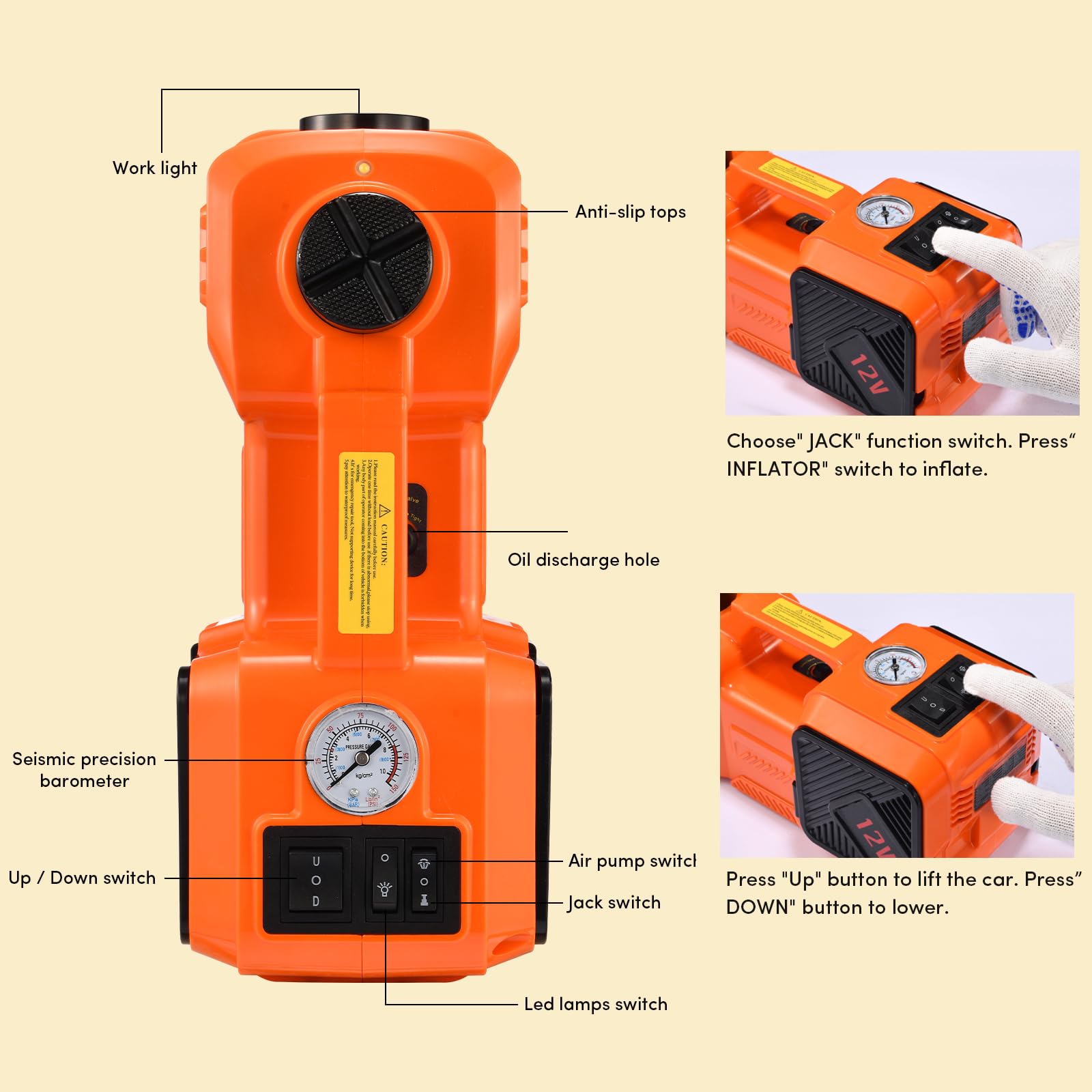 Elektryczny zestaw podnośnika samochodowego, 5 ton, 12 V, podnośnik podłogowy, przenośny, hydrauliczny podnośnik samochodowy z kluczem udarowym i pompką do pompowania opon, do SUV-ów, sedanów, zmiana