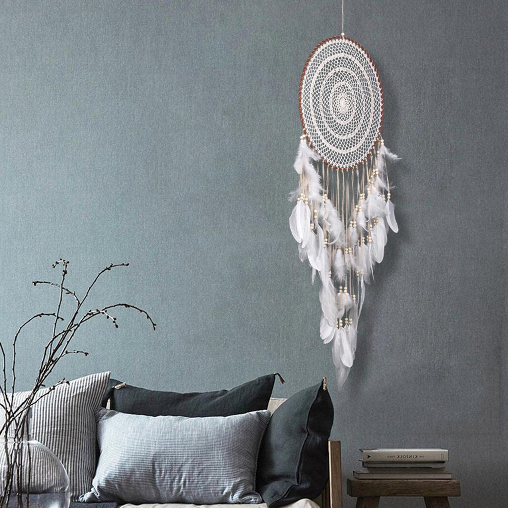 Colcolo Traumfänger Handgefertigt Feder Wandbehang Türanhänger Kreisförmig Dekoration mit Feiner Verarbeitung für Schlafzimmer Wohnzimmer 40cm110cm