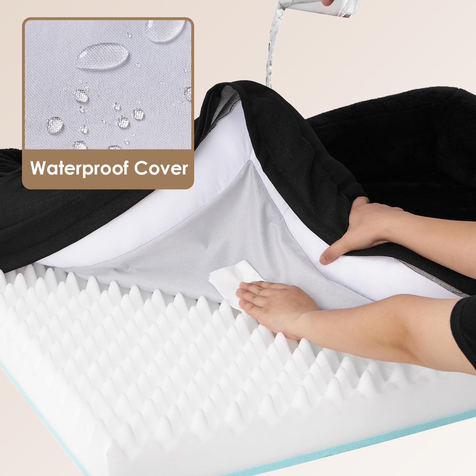 EHEYCIGA Memory Foam Cuccia Cane Interno Taglia Grande, Impermeabile Divano per Cani Sfoderabile e Lavabile, Letto per Cani con 4 Bordi Rialzati, Nero, 106.5x76x18.5cm