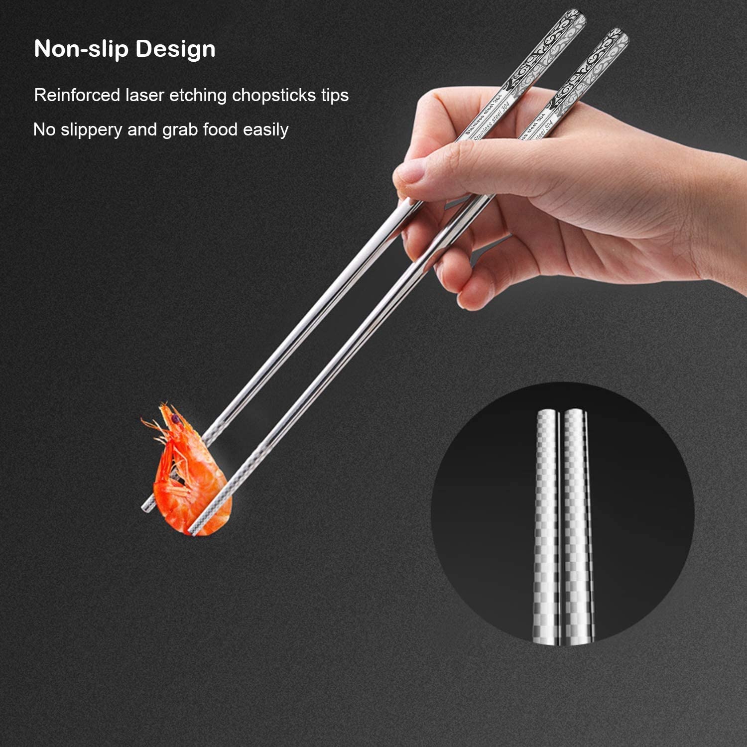 5 Paia Bacchette Acciaio Inossidabile, Bacchette Sushi Acciaio,Alta Giapponese Qualità Lusso, Bacchette Sushiriutilizzabile Ecologico E Sicuro Set Regalo (Bacchette Cinesi