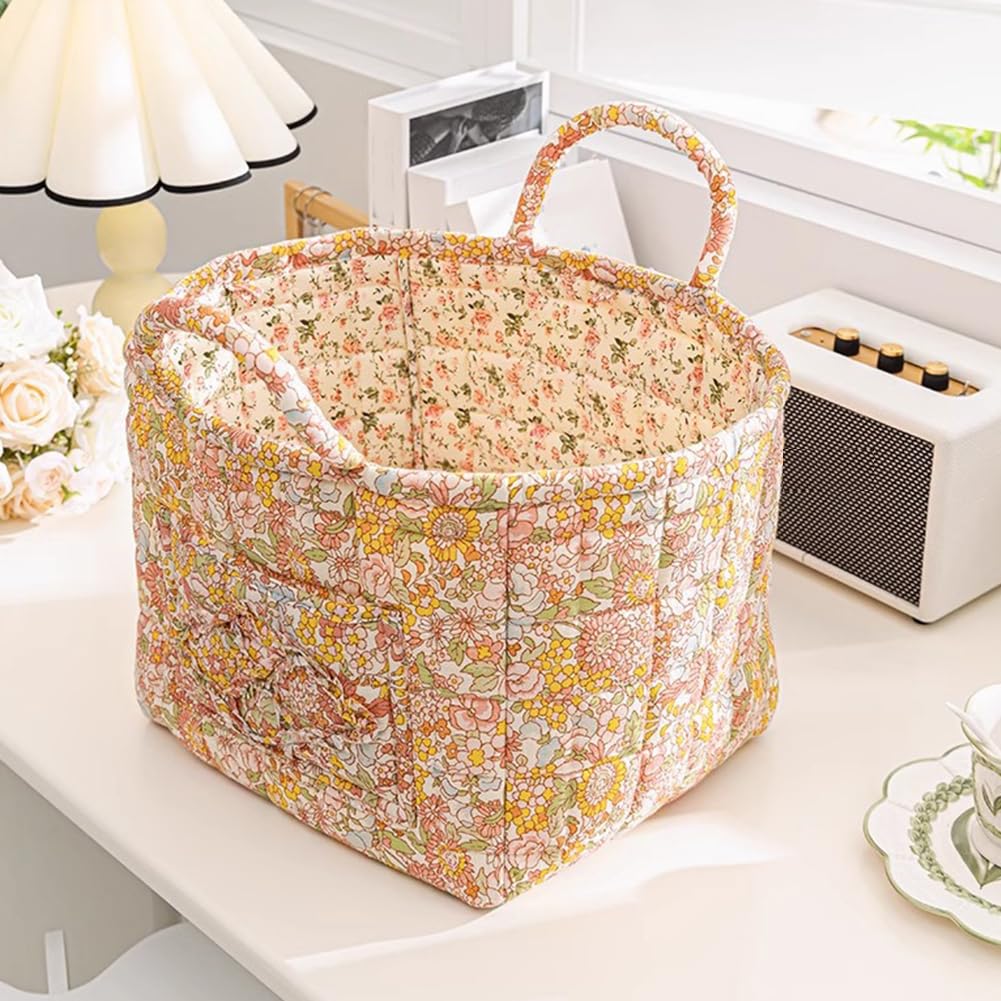 Cesta de almacenamiento, tela bohemia, cesta de almacenamiento de tela bohemia, grande, plegable, diseño floral, acolchado, cesta de la ropa con asas, habitación infantil, portátil, almacenamiento