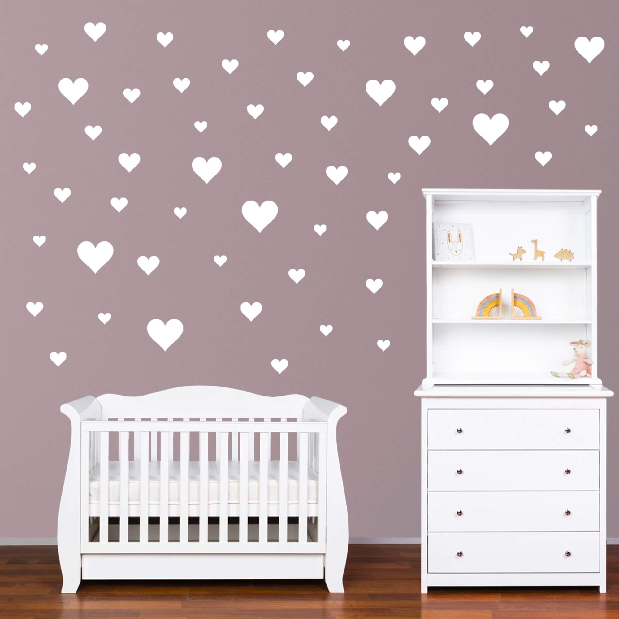PREMYO Set of 86 Heart Wall Stickers Kids - Nursery Decor Easy to Apply - Decals for Bedrooms for Girls Boys White - Image 3