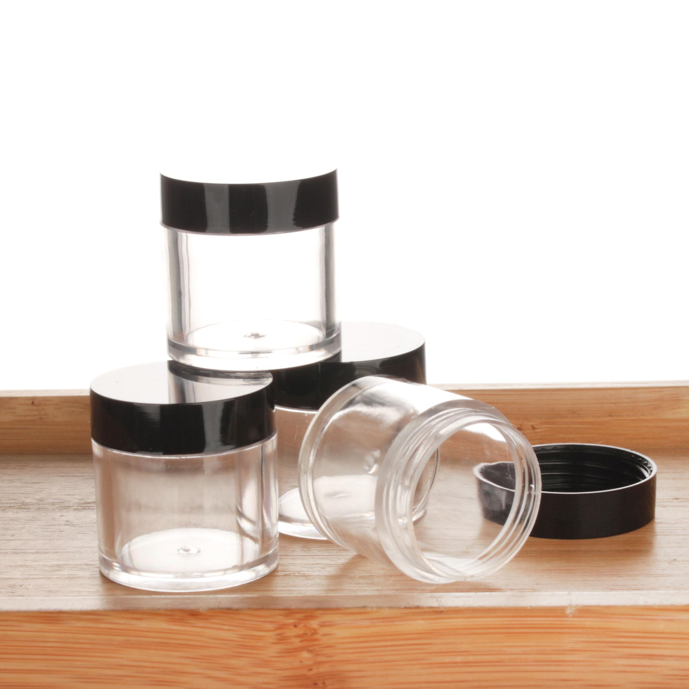 COSIDEA 24 barattolini contenitori vuoti in plastica, rotondi, da 10 g, neri; barattoli per glitter per unghie, contenitori per refill di cosmetici, confezione da 24 pezzi