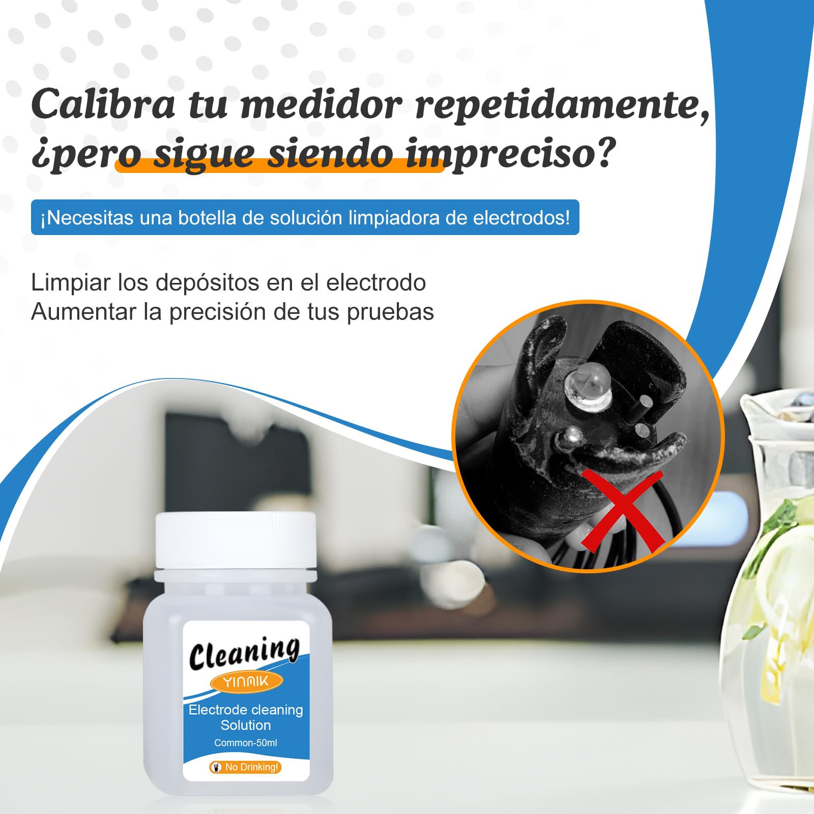 YINMIK Solución de Limpieza para Electrodo de pH, Limpiador de Sondas y Conductividad