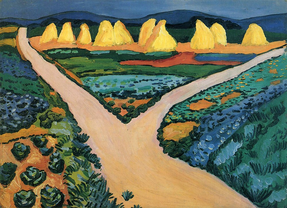 August Macke Vegetable Fields tableau expressionniste cadre bois marron de taille moyenne