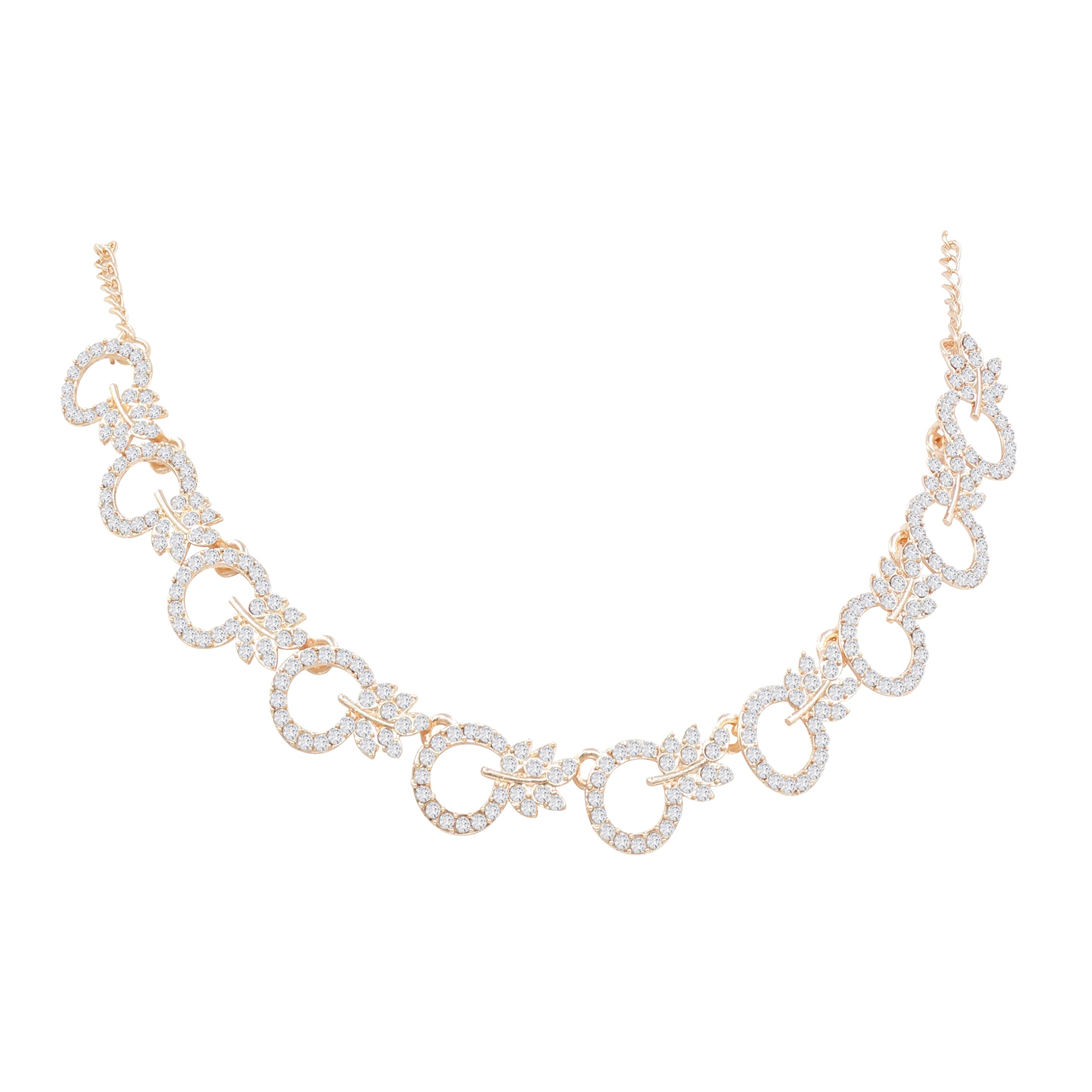 Samyuktha Wykwintny owalno-liściasty uroczy naszyjnik choker zestaw dla kobiet - różowe złoto, metal, bez kamienia szlachetnego, Metal, Bez kamieni szlachetnych