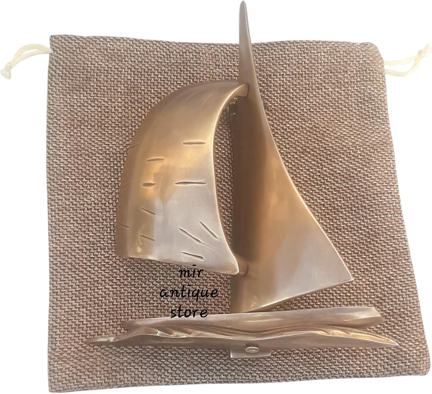 Nautical Brass Sailboat Door Knocker - Coastal Front Door Hardware with Jute Storage Pouch - Heavy Duty Decor for Beach House, Cottage, Home