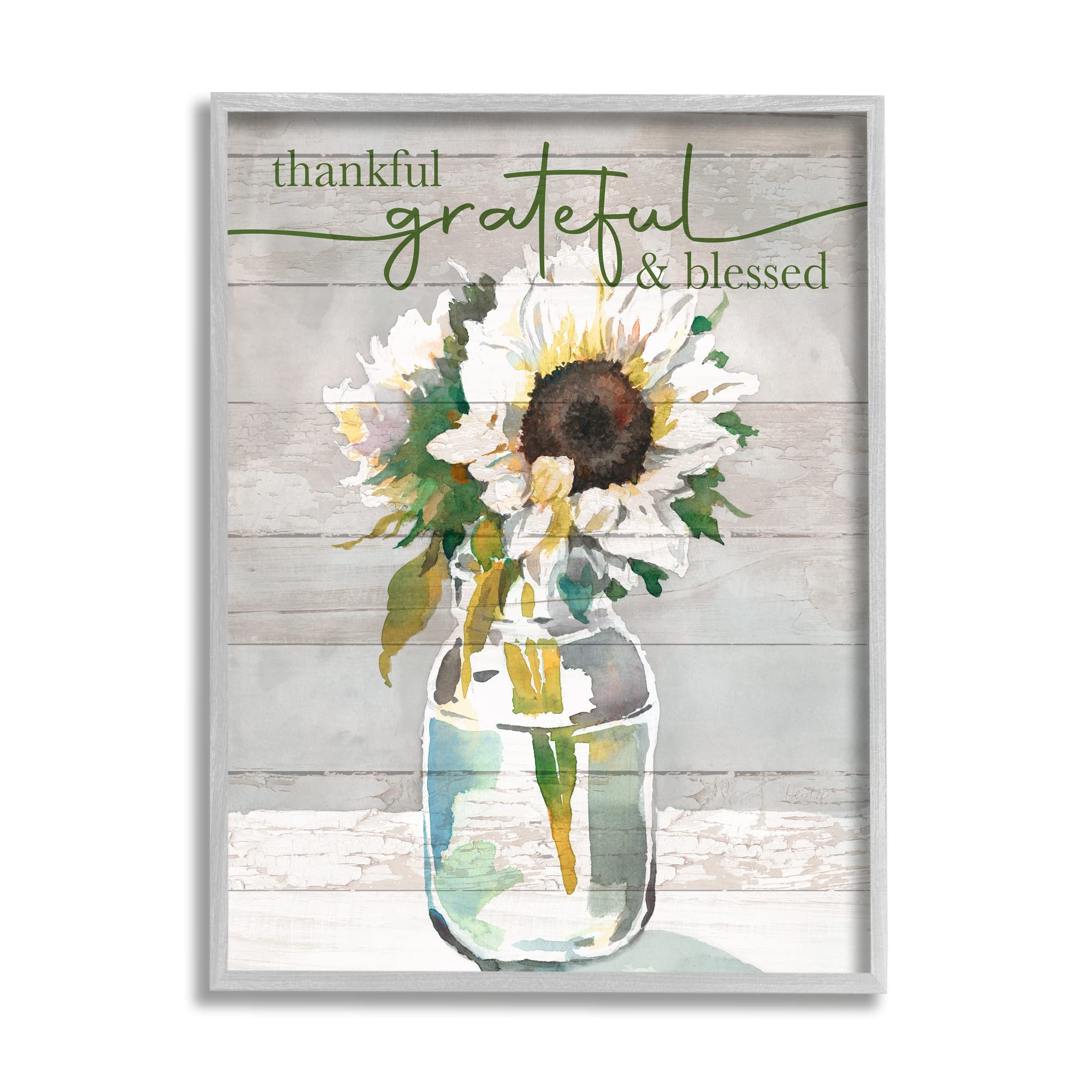 Stupell IndustriesGrateful & Blessed Layered Sunflower Country Planked Pattern Framed Wall Art, Design By Theresa Heidel