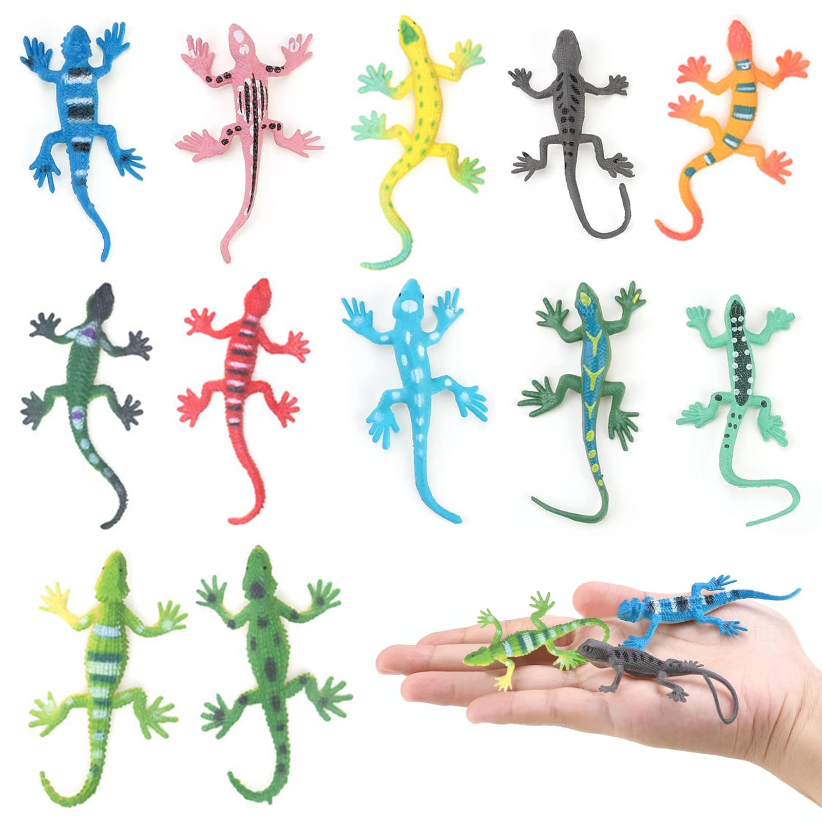 Nuqin Reptile Lizard Animals Figures 12Pcs Reptile Fake Lizards Wild Life Creatures Plastic Chameleon Rainforest Wild Jungle Animals for Developing Children's Understanding of Animals in Nature