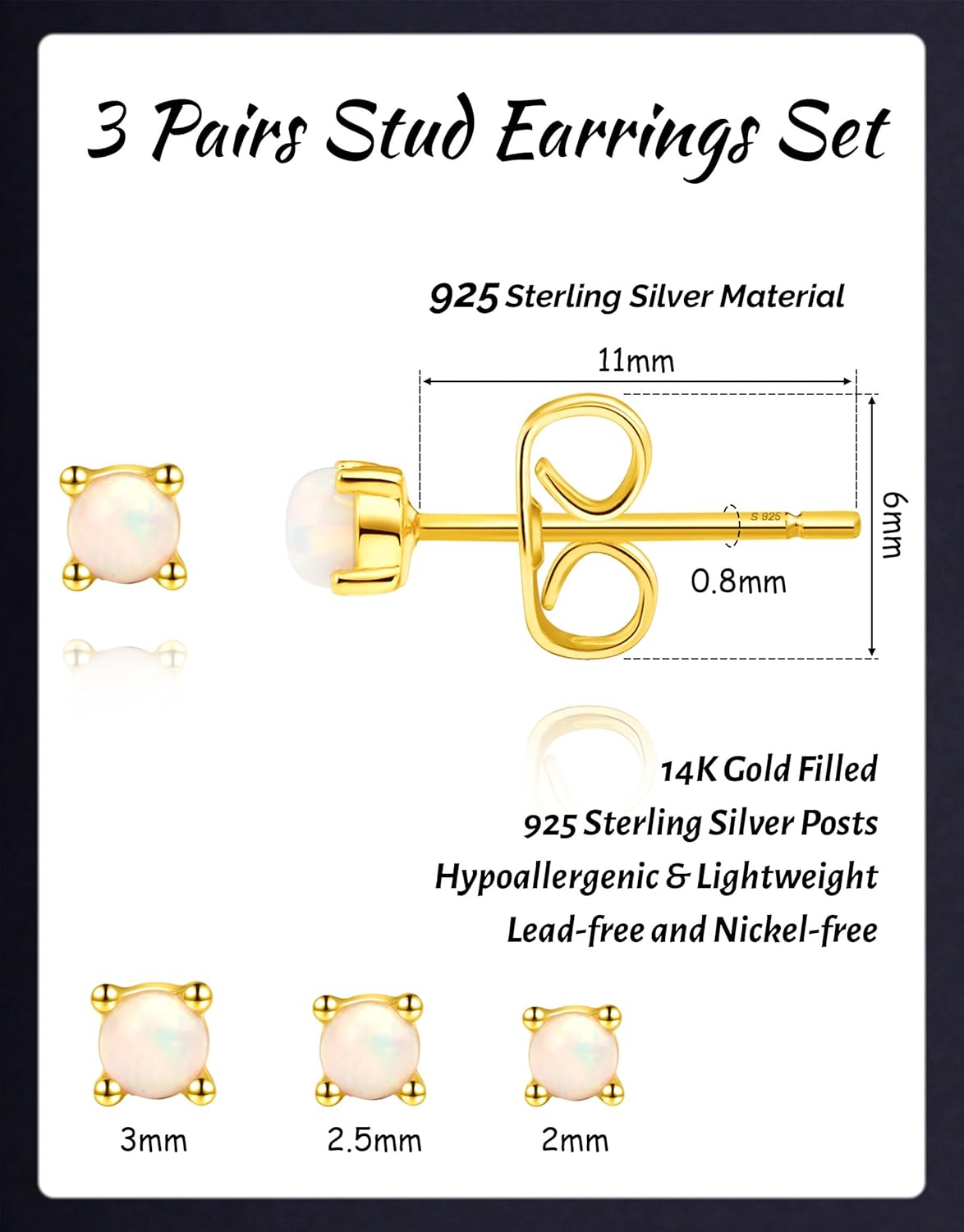 3-5 Pairs Gold Stud Earrings for Women Trendy 925 Sterling Silver Stud Cartilage Earrings Hypoallergenic 14K Gold Plated Pearl Star Earring Sets for Multiple Piercing Cubic Zirconia Opal Jewelry - Image 5