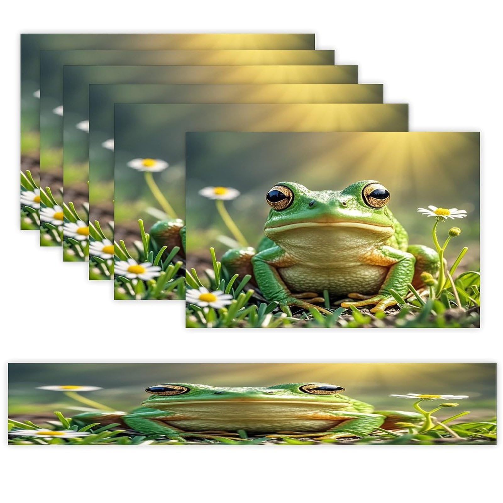 Cute Frog Table Runner and Placemats Set of 6 Stain Resistant Heat Resistant Place Mats for Kitchen Dining Table Mats Long Table Runner Modern Art Dining Decor for Daily Use