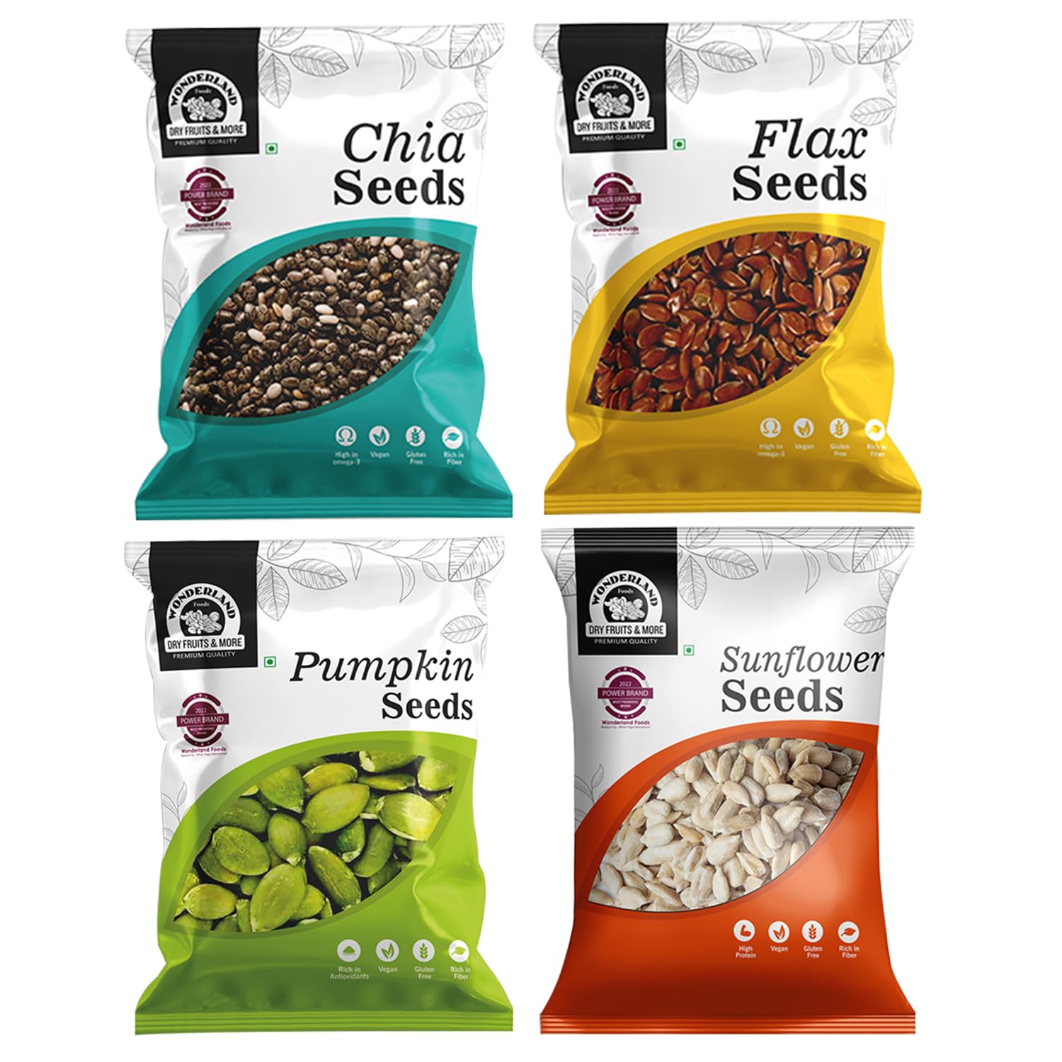 WONDERLAND FOODS (DEVICE) Dry Fruits Raw Chia, Flax, Pumpkin And Sunflower Seeds Combo, 150G Each Pack Of 4 (B07N1HQMDK) Amazon Price History, Amazon Price Tracker