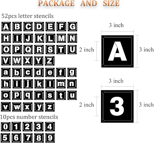 Miniatura 8 de Eage Plantillas de letras de 3 pulgadas para pintar, 62 plantillas de números de letras de plástico reutilizables, kit de plantillas entrelazadas