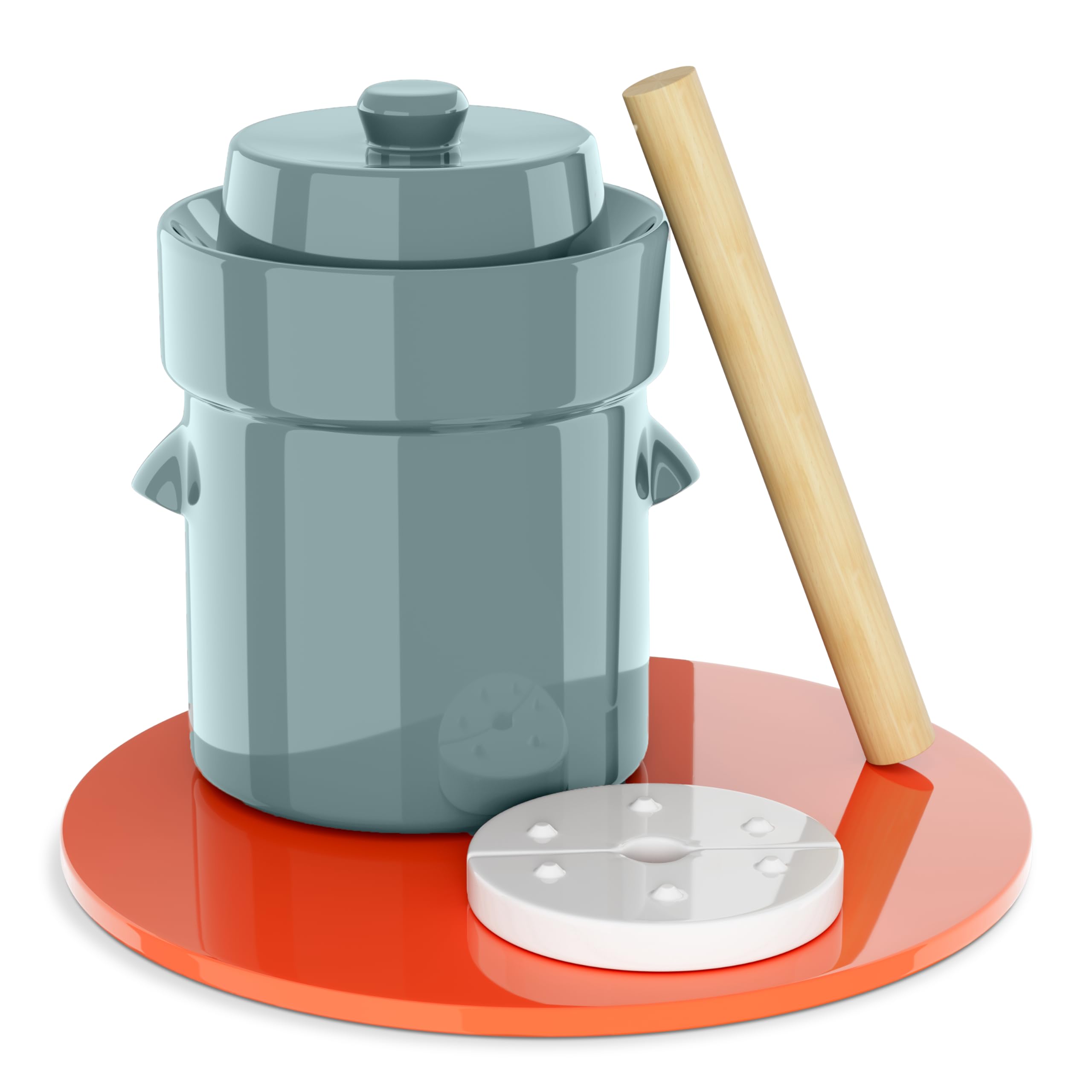 Humble House SAUERKROCK Fermentation Crock with Glazed Weights and Cabbage Tamper - German-Style Water Sealed Jar for Fermenting Sauerkaut, Kimchi, Pickles and More (Sea Salt Green, 2L)