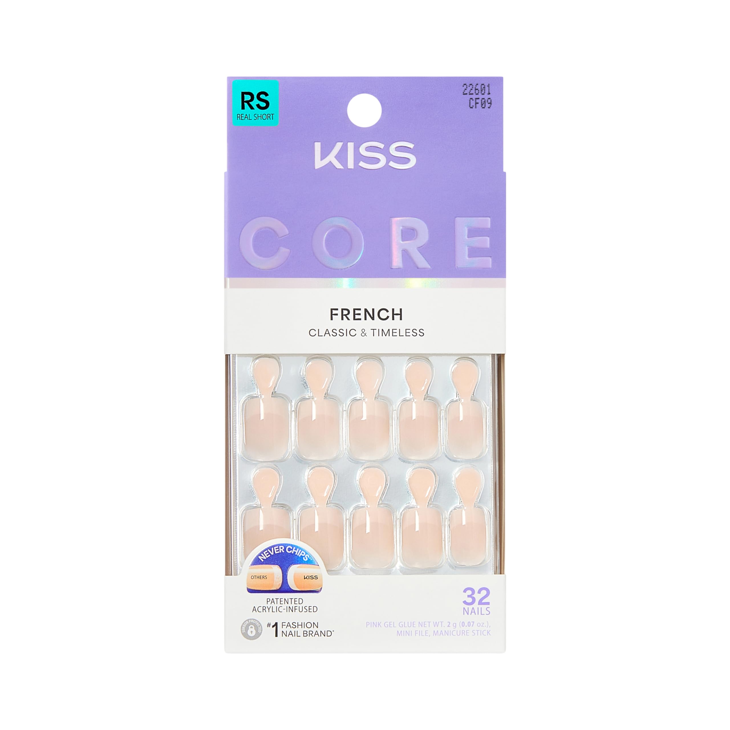 KISS CORE Press On Nails, Nail Glue Included, ‘Your Moment’, White, Real Short Size, Squoval Shape, Includes 32 Nails, 2g Glue, 1 Manicure Stick, 1 Mini File