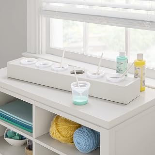 Crafting Kids' Tray with Paint Cups - Linen White, Easy-to-Clean Set with 6 Spill-Proof Cups