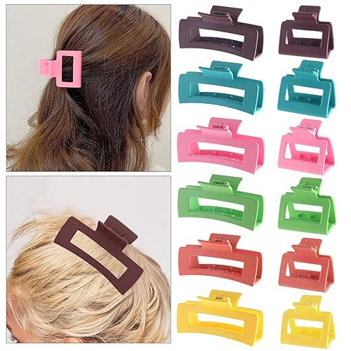 Miniatura 9 de Paquete de 12 pinzas para el cabello cuadradas coloridas y modernas, pinzas rectangulares neutrales grandes y grandes, antideslizantes, mate,