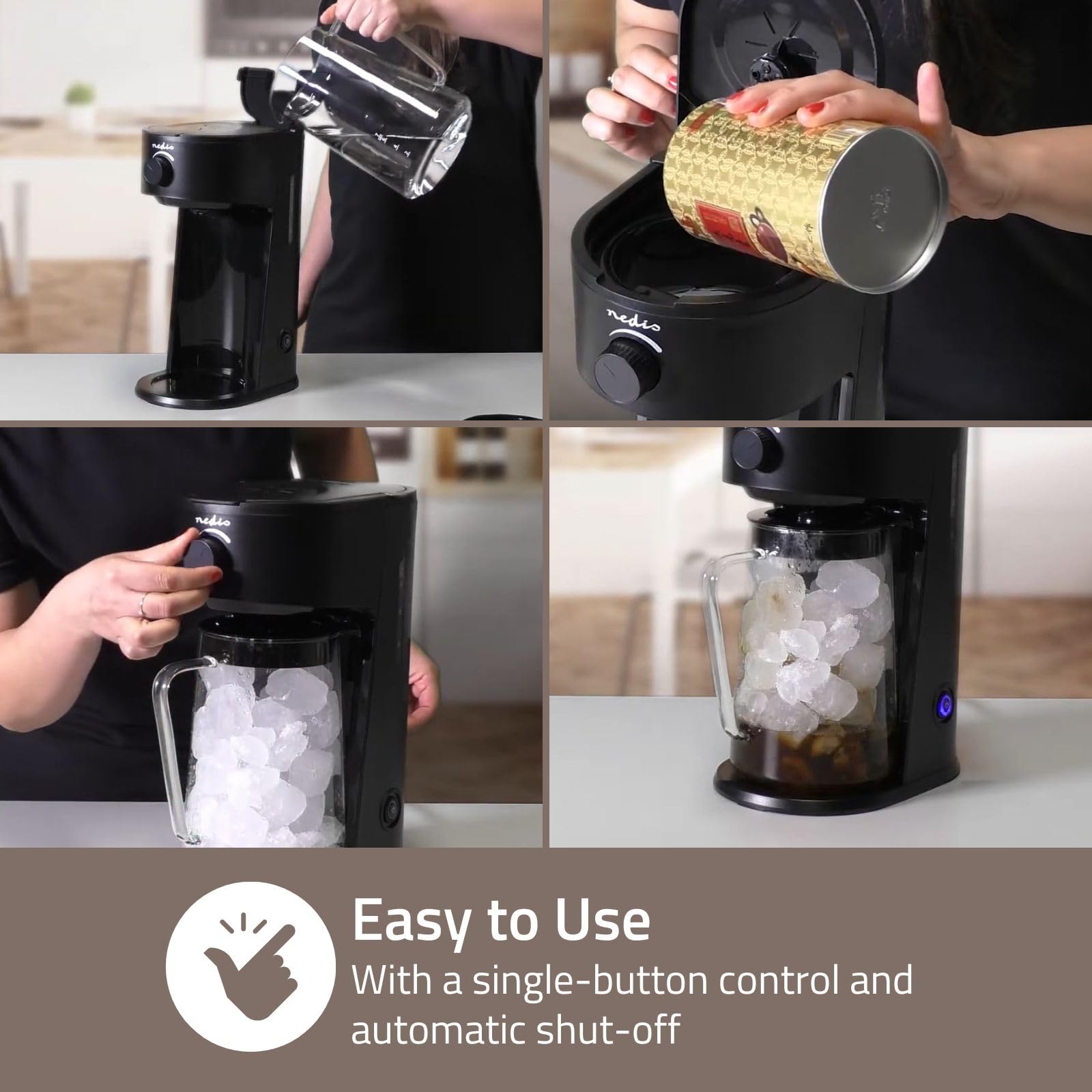 Nedis KAICM200FBK Eiskaffee- und Eistee-Zubereiter – 2,5 l Fassungsvermögen – Für bis zu 6 Tassen – Mit Filtereinsatz – Schnellbrühfunktion – Schwarz