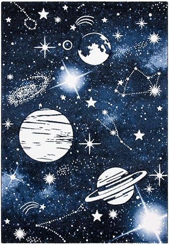 Miniatura 2 de SAFAVIEH Carousel Kids Collection - Alfombra decorativa de 3 pies 3 pulgadas x 5 pies 3 pulgadas, azul oscuro y azul claro, no desprende pelusa y de