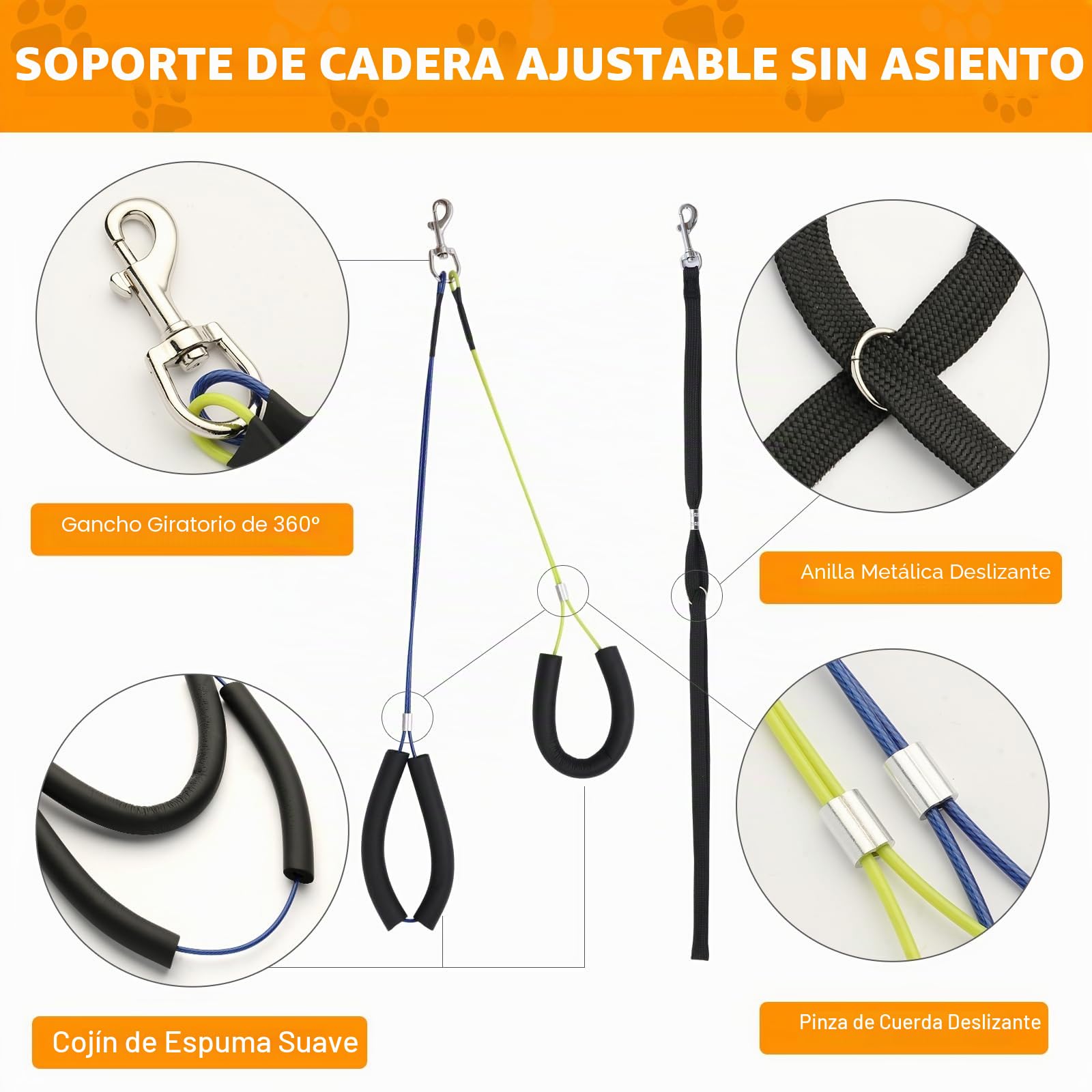 Brazo de Aseo para Perros con Pinza - Accesorio Canino de Altura Ajustable (45-70 cm) - Incluye Gancho y Sujetador para Cadera, Ideal para el Cuidado de Pelaje y Uñas
