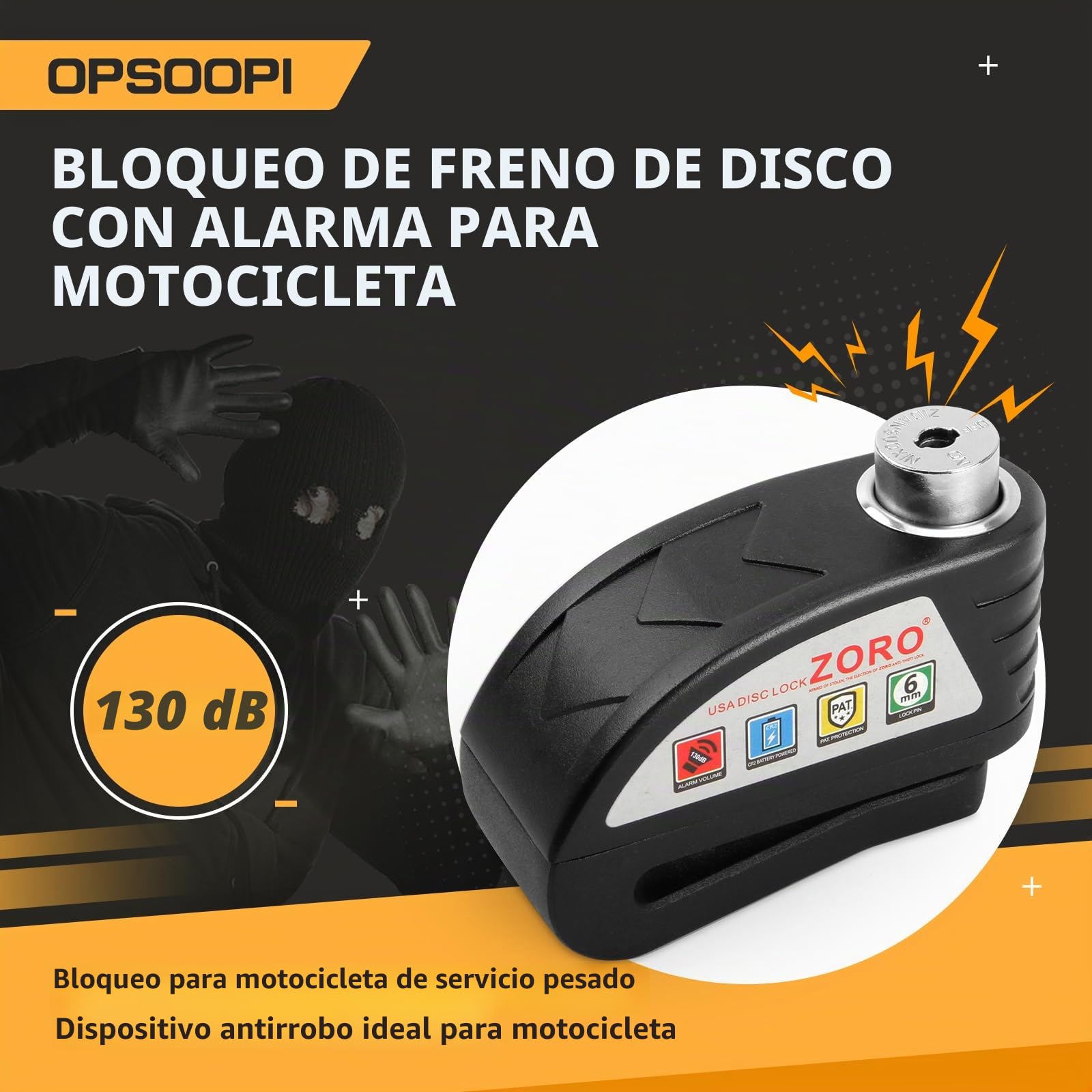 Candado para motocicleta, freno de disco con sonido de alarma de 130 dB, cerraduras de motocicleta resistentes, antirrobo, impermeable para motocicletas, bloqueo de rueda, scooter, moto de
