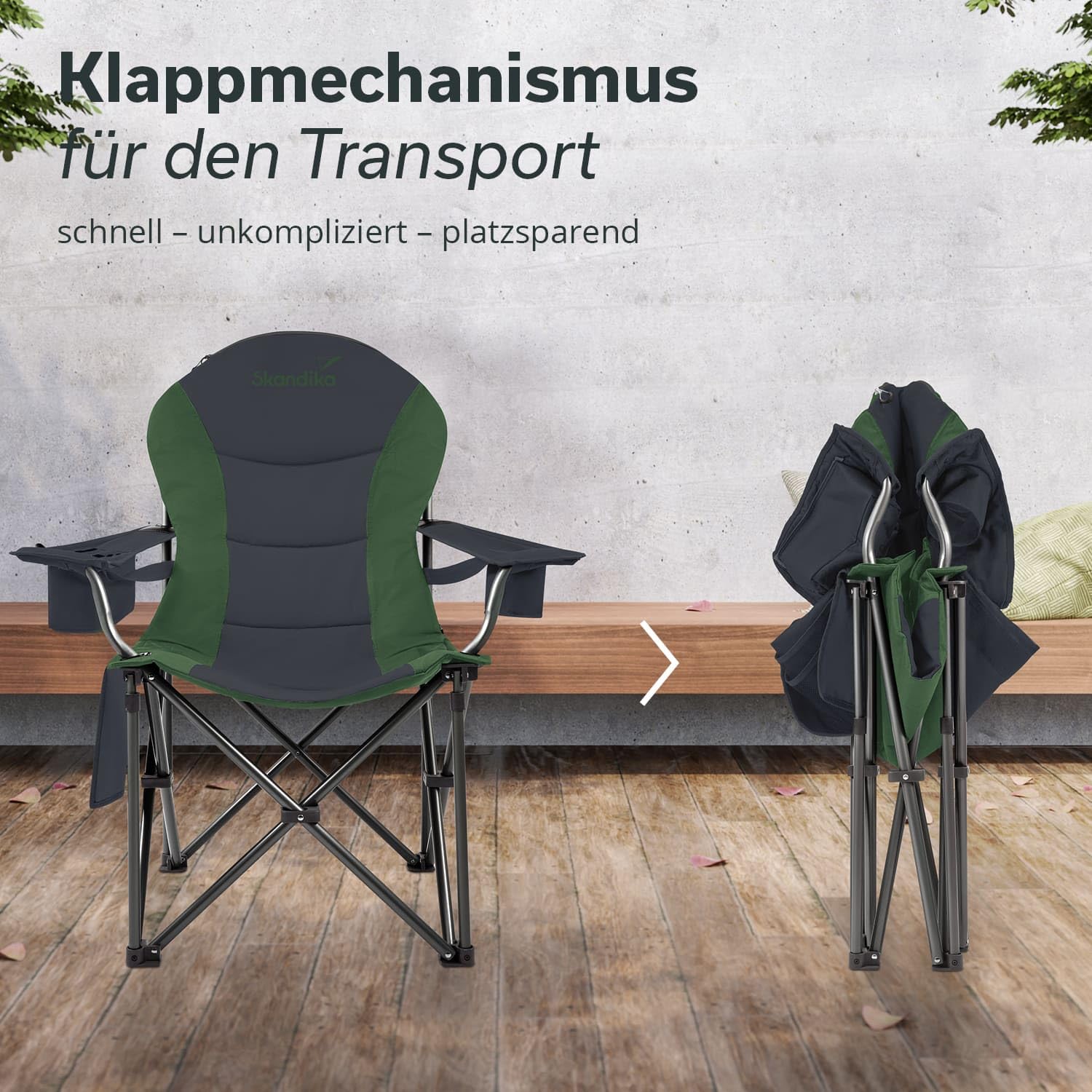 Skandika Campingstuhl Relax Comfort | Bequemer Klappstuhl mit Getränkehalter und Kühlfach, bis max. 160 kg, klappbar, leicht | Faltstuhl für Camping, Zelten, Festival, Angeln