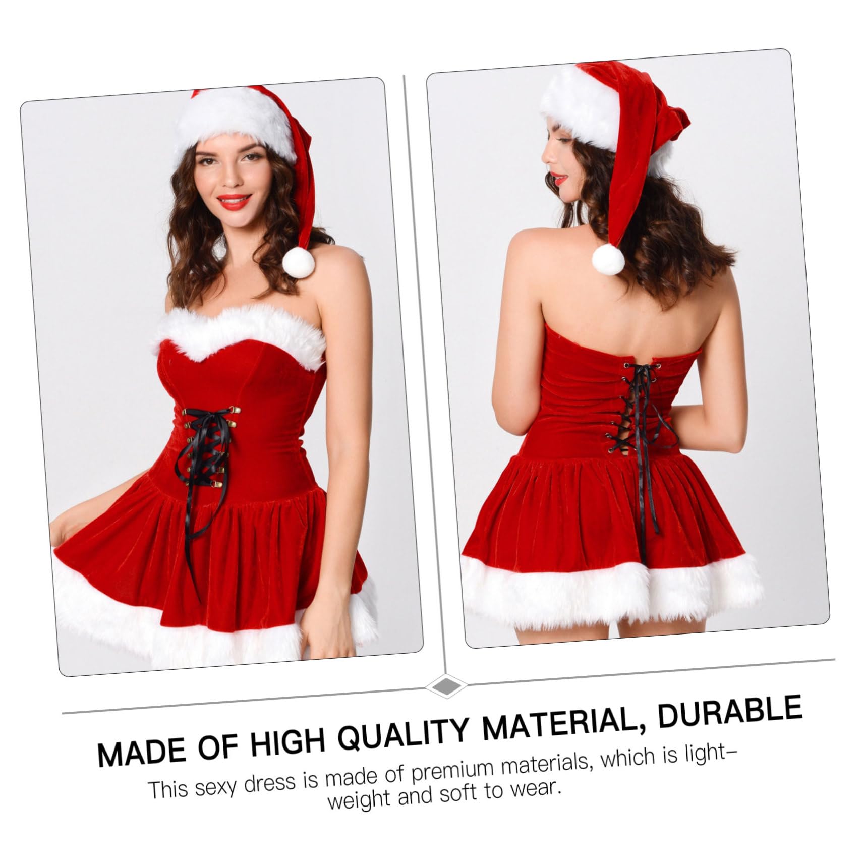 1set Abito Da Festa Di Natale Per Donne Con Cappello e Cintura Costume Da Palcoscenico Elegante Vestito Comodo Per Eventi Festivi e Cerimonie Taglia