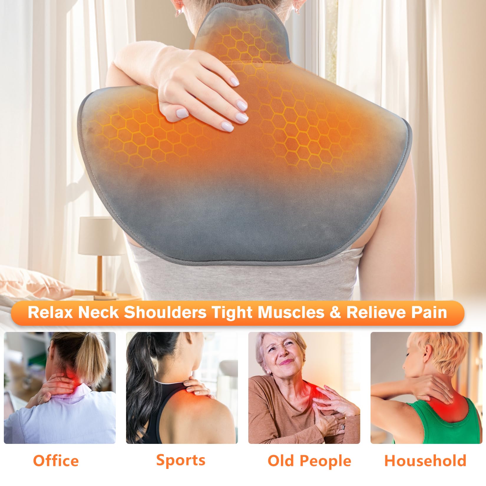 Almohadilla térmica inalámbrica para cuello, hombros y espalda