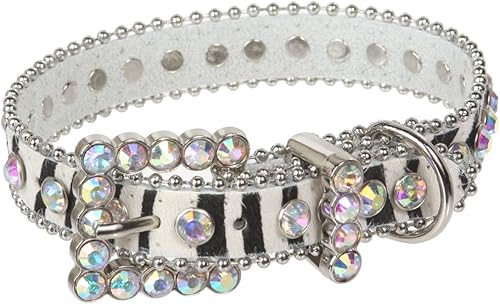 3/4" (20 mm) W Faux Zebra/Leopard Fur Rhinestone Collar de perro Tamaño: XS: 7"-9" Color del cuello: cebra blanca