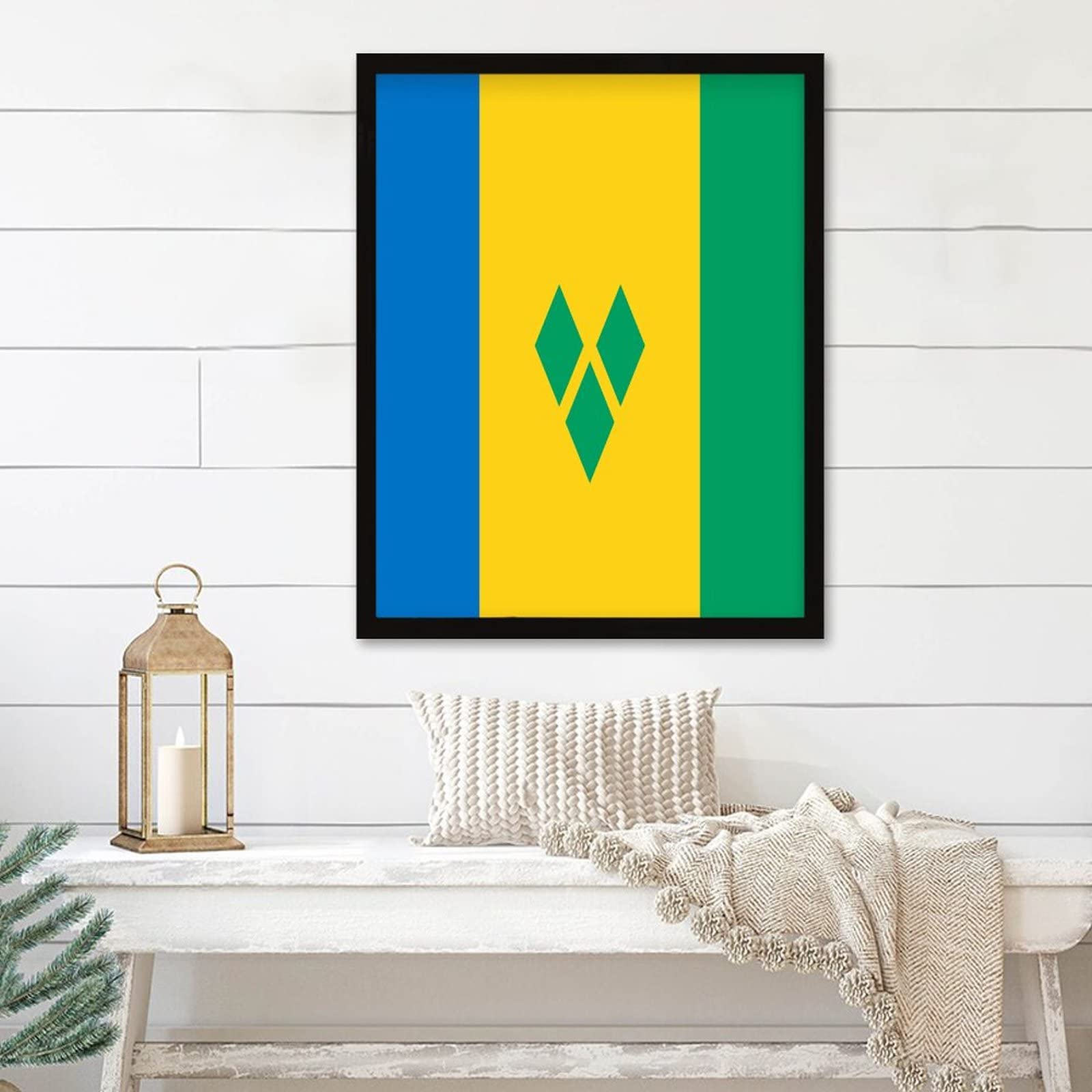 Drapeau de Saint Vincent encadré en bois tableau mural chic 40x50 cm