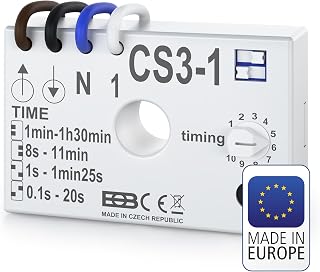 ELEKTROBOCK CS3-1 - Nachlaufrelais 230 V - Ideal zur verzögerten Lüftersteuerung - Einstellbare Zeit von 1 Sekunde bis 90 Minuten - Für Lüfter & Beleuchtung - Unterputz