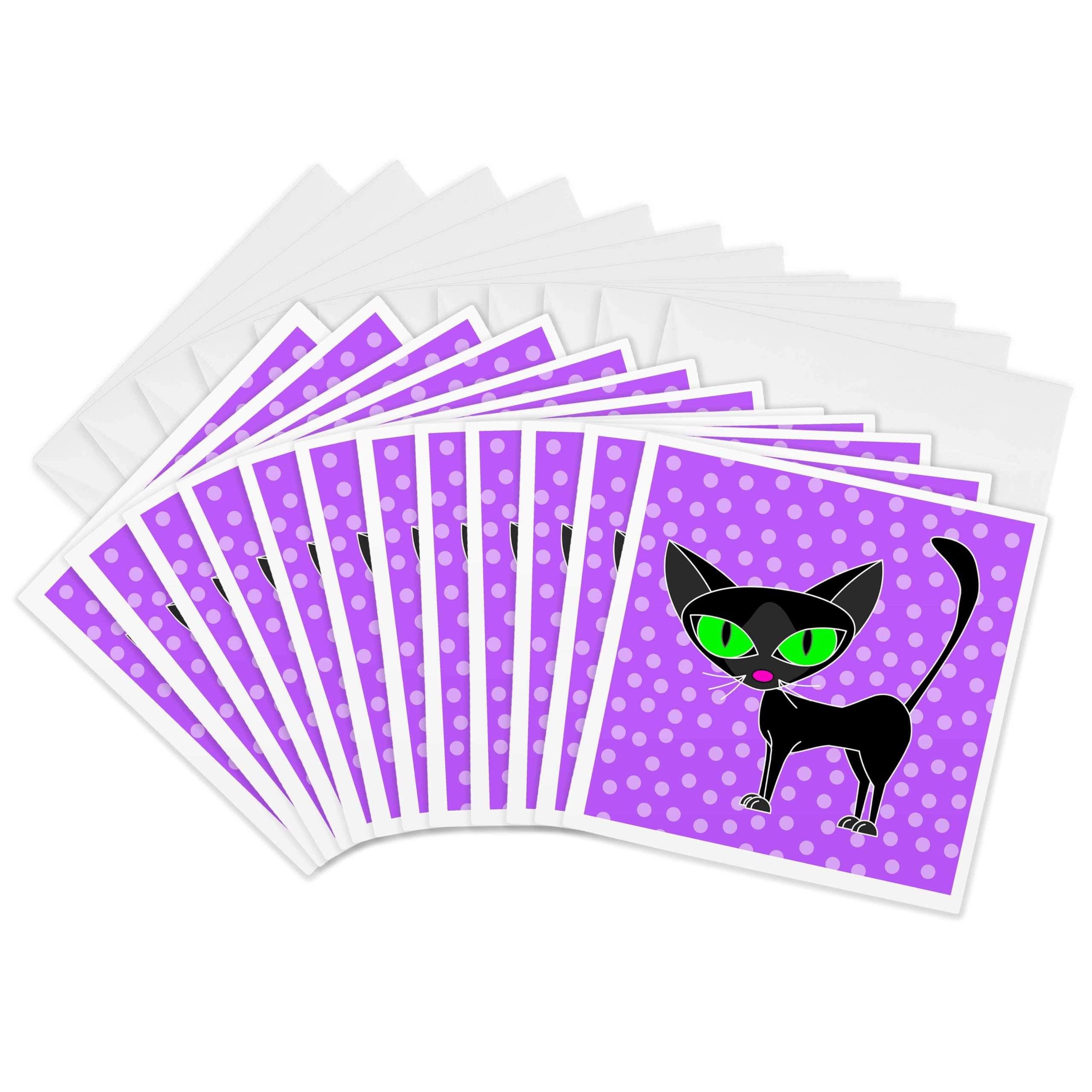 3dRose gc_24626_2 6 x 6-Inch "Fancy Feline Black Cat Design in Purple" Greeting Card (Pack of 12)