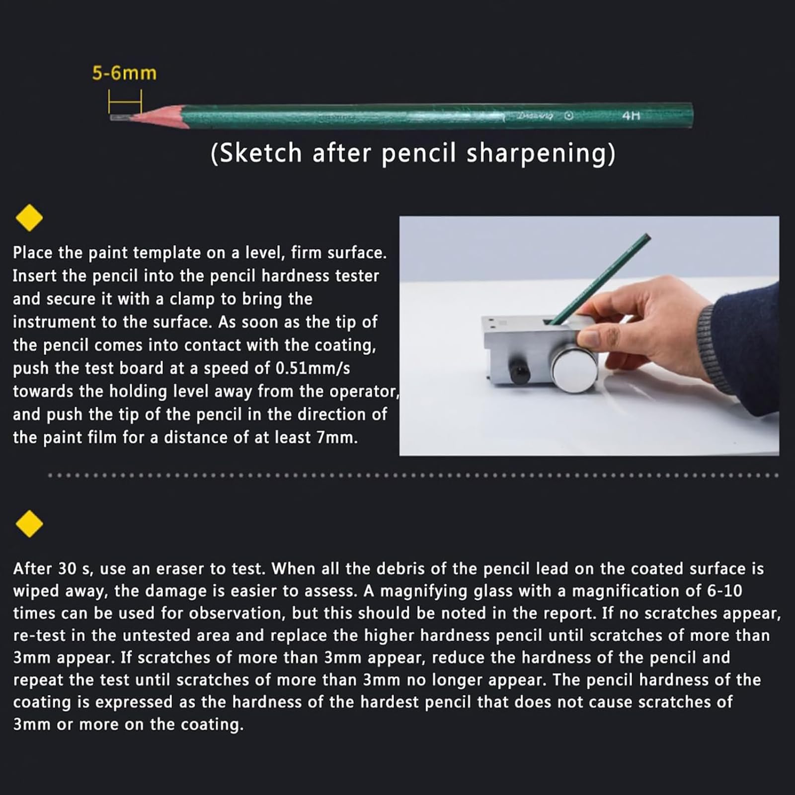 3 in 1 Bleistift Härteprüfer Kit, Beschichtungsfilm Kratztester, 45° Messwinkel, Belastung 500g/750g/1000g, Kratzfestigkeit Testen für Labor und Baustelle