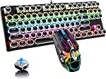 Retro Typewriter Keyboard and Mouse Combo,Black Mechanical Keyboard Blue Switch with 9 True RGB Backlight Modes, Cool Light Up Keyboard and Mouse for Gaming,Work,Mac,PC,Windows
