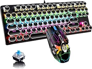 Retro Typewriter Keyboard and Mouse Combo,Black Mechanical Keyboard Blue Switch with 9 True RGB Backlight Modes, Cool Light Up Keyboard and Mouse for Gaming,Work,Mac,PC,Windows
