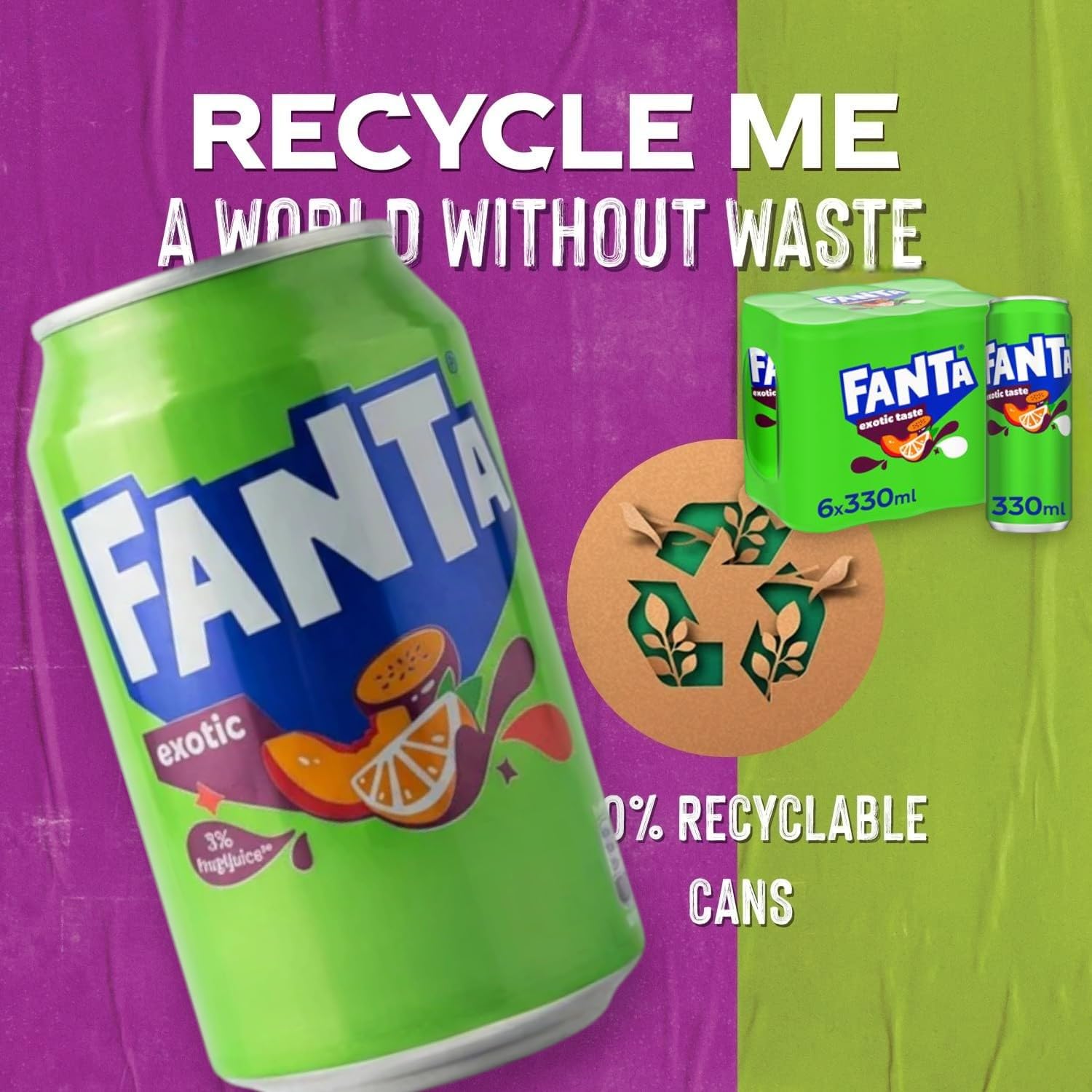 Fanta Soft Drink Exotic Flavor (Passion fruit, Peach, Orange) From Denmark 330ml Each Can (Case of 24)