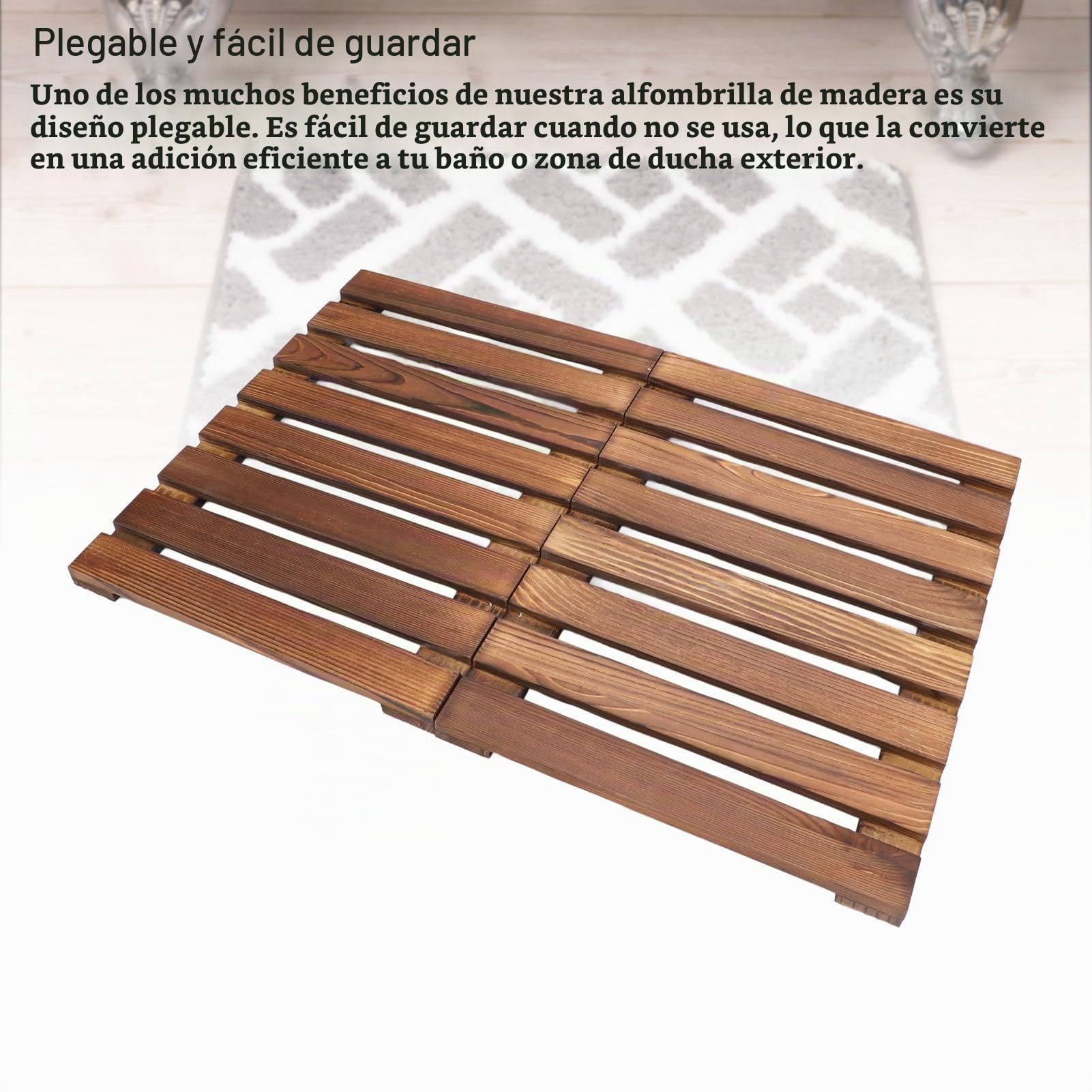 Alfombra de Ducha, Cubierta de Madera para Bañera, Alfombra de Ducha Plegable, 59 X 41,2 Cm, Versátil para Uso Interior y Exterior, Alfombra para Ducha y Sauna
