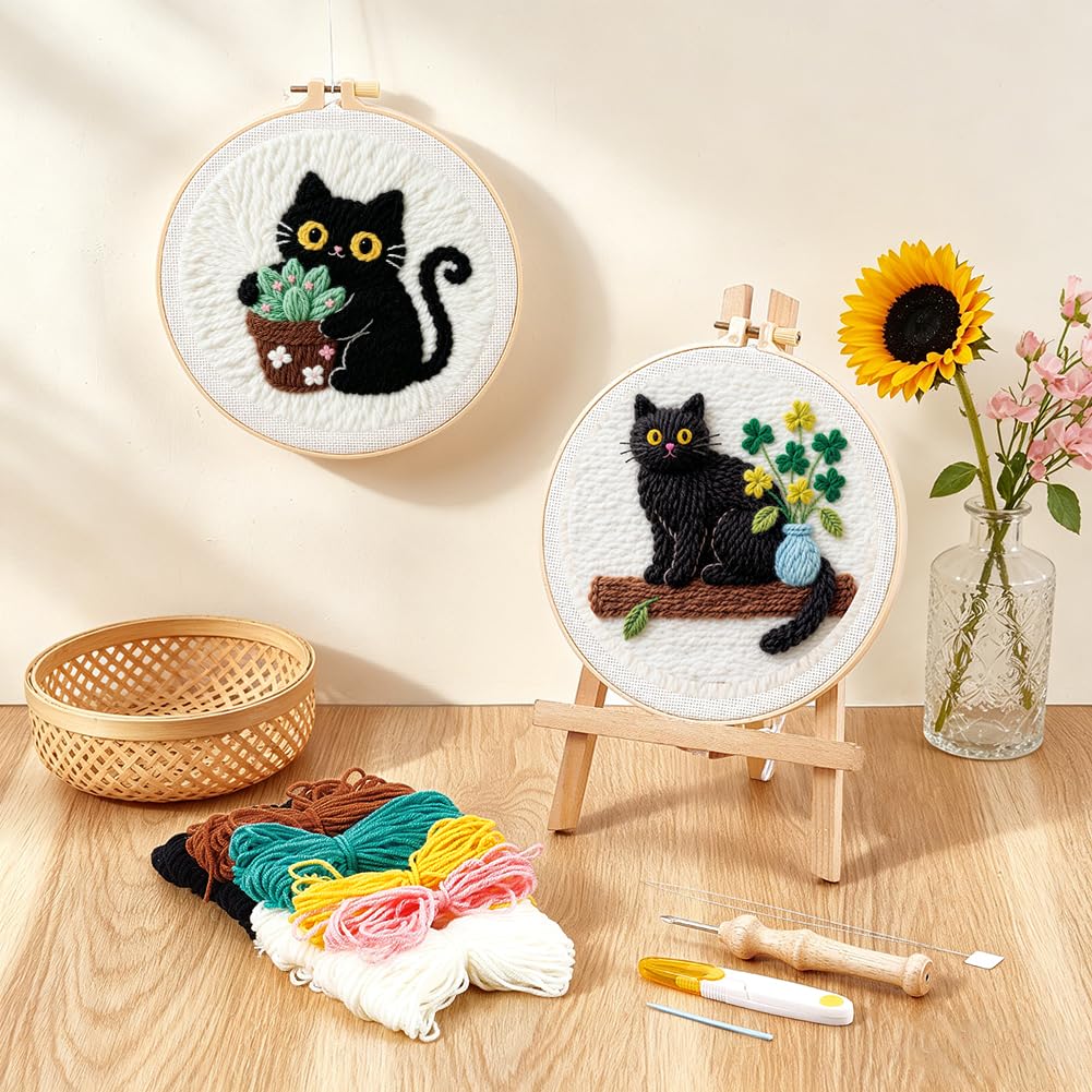 Beginner Punch Needle Kits - Cat & Potted Plant -5 Beginner Punch Needle Kits - Cat & Potted Plant -5