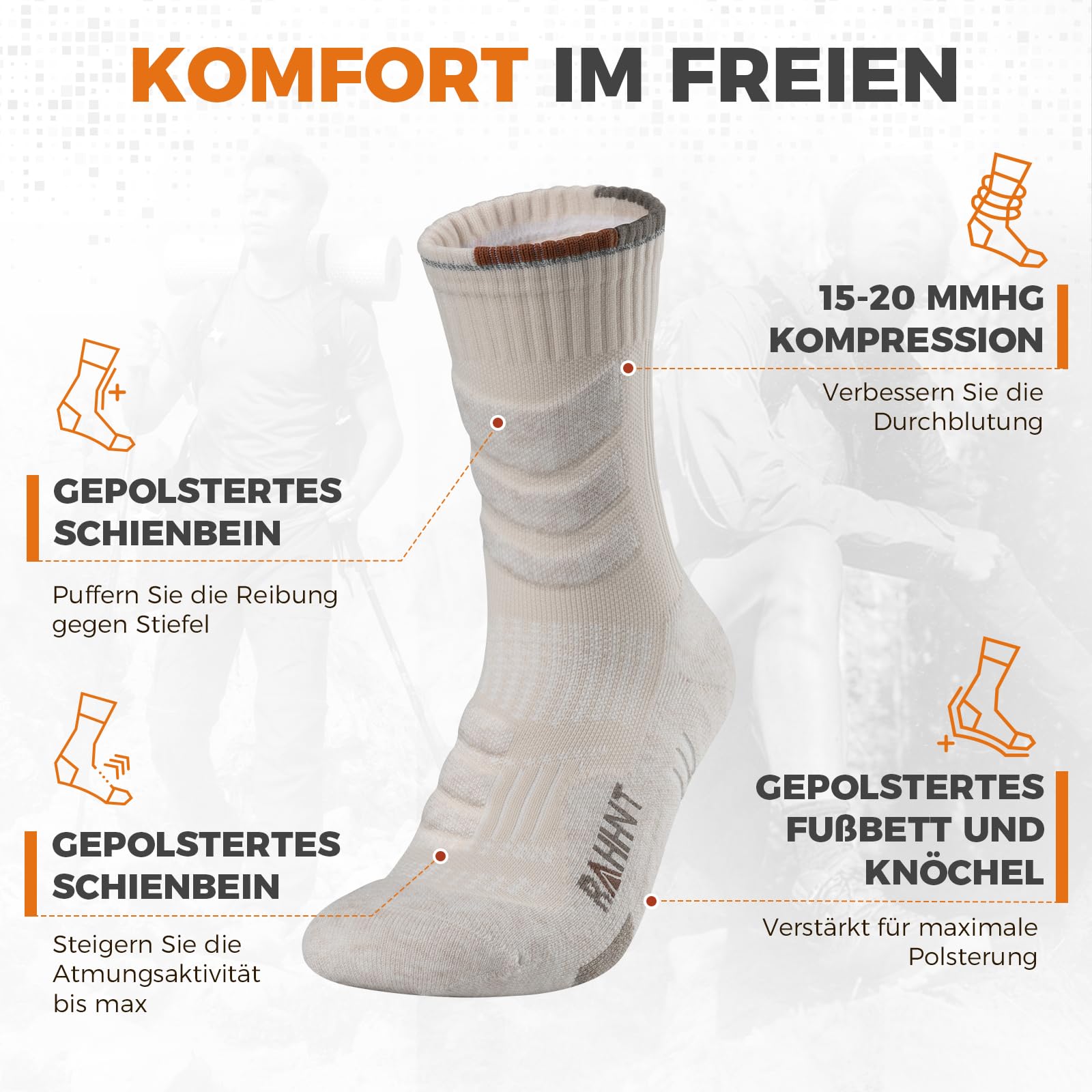 Rahhint Chaussettes de randonnée en mérinos compression anti-ampoules 3 paires Taille 31-52