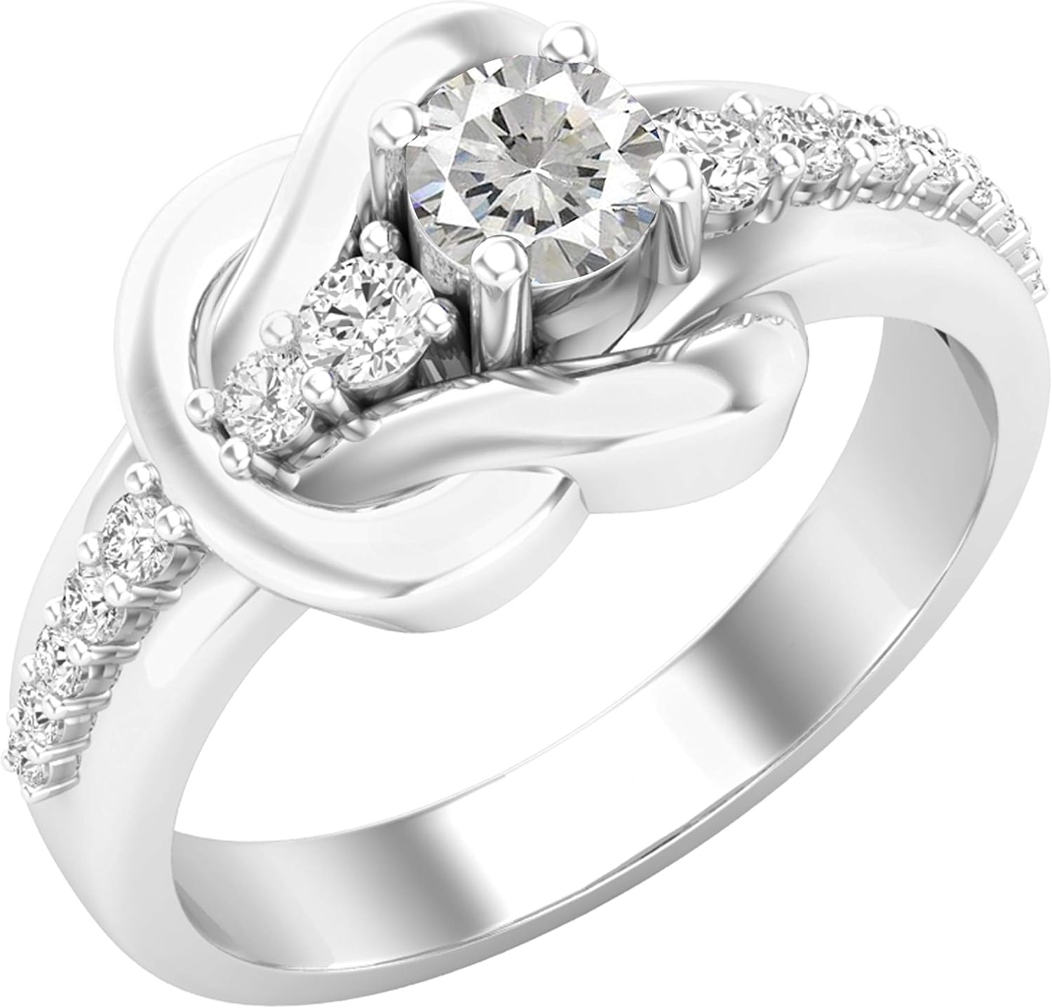 Dazzlingrock Collection 4 MM Round Lab Created Gemstone & Natural White Diamond Ladies Bridal Knot Style Engagement Promise Ring, Sterling Silver