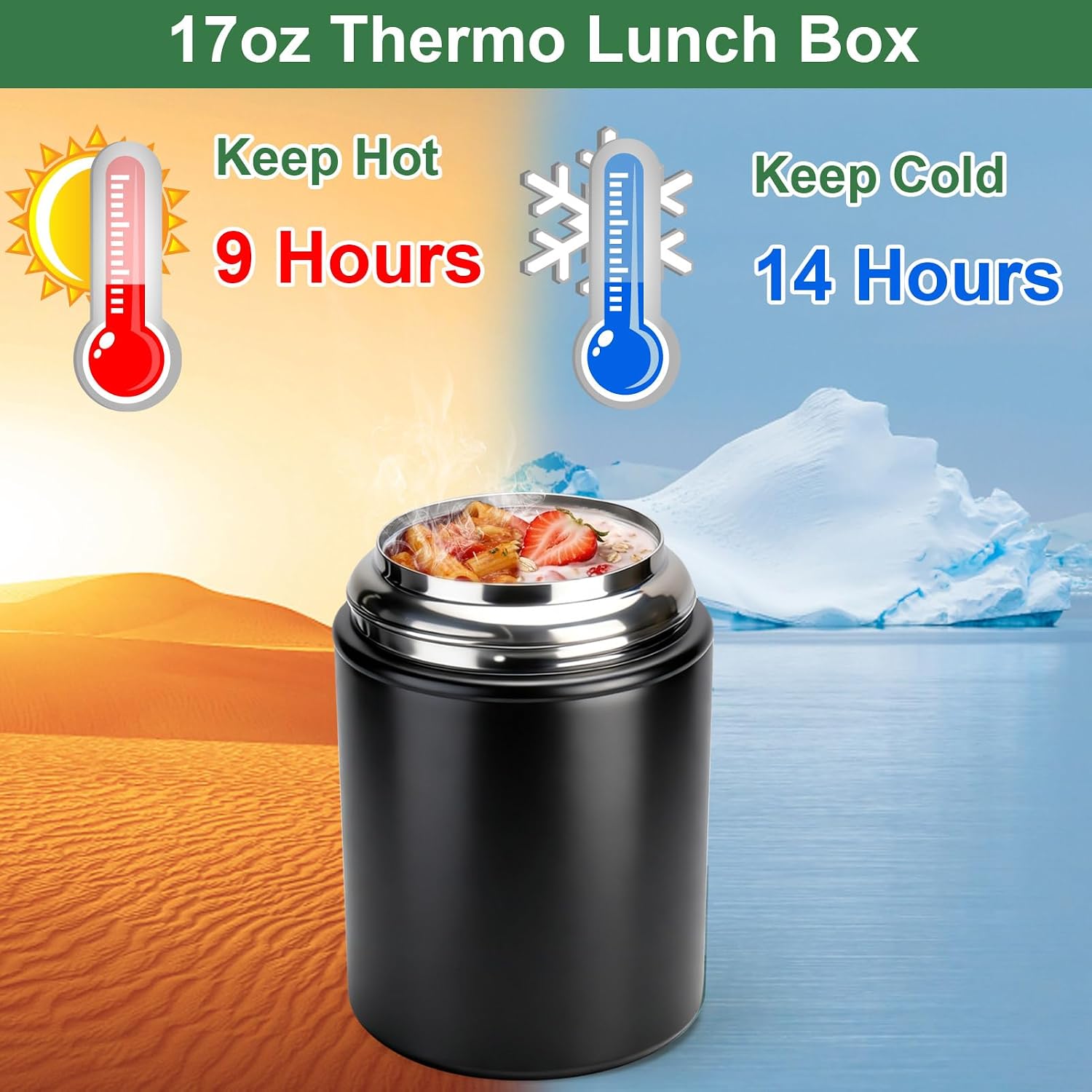 Juome Thermo for Hot Food, 18oz Soup Lunch Box for Adults, Stainless Steel