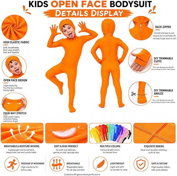 Chendvol Kids Open Face Spandex Halloween Costume Cosplay Bodysuit