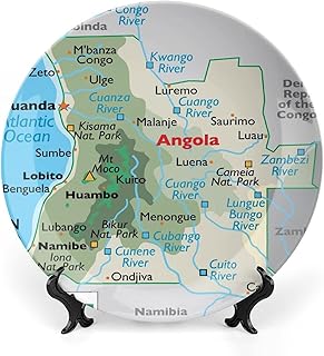 Puxufody Maps of Angola Bone China Decorative Plates are Suitable for Office Desktop Decoration and Wall Hanging Ceramics