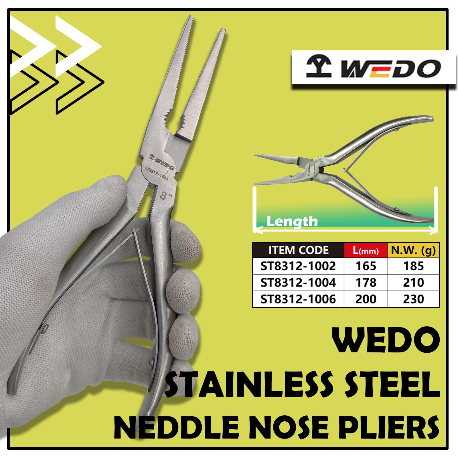 WEDO Long Nose Pliers,Stainless Steel Needle Nose Pliers,Spring Loaded,Length 178mm(7"),Precision Extra Long Needle Nose Plier with Wire Cutters,Corrosion Resistant,Comfort Grip Handles - Image 2