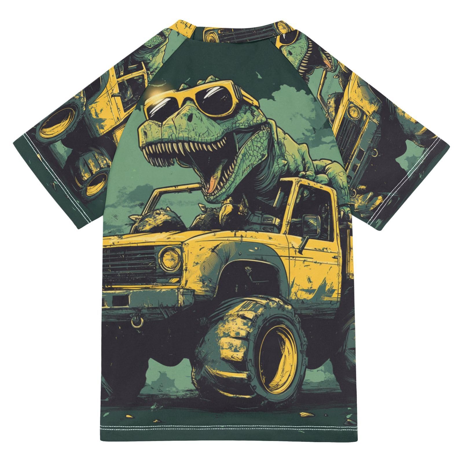 Jucciaco Boys Swimsuit Dinosaur Truck Car Cartoon Sunscreen Kids Sun Rashguard Short Sleeve T-Shirts Swimwear Sets UPF 50+