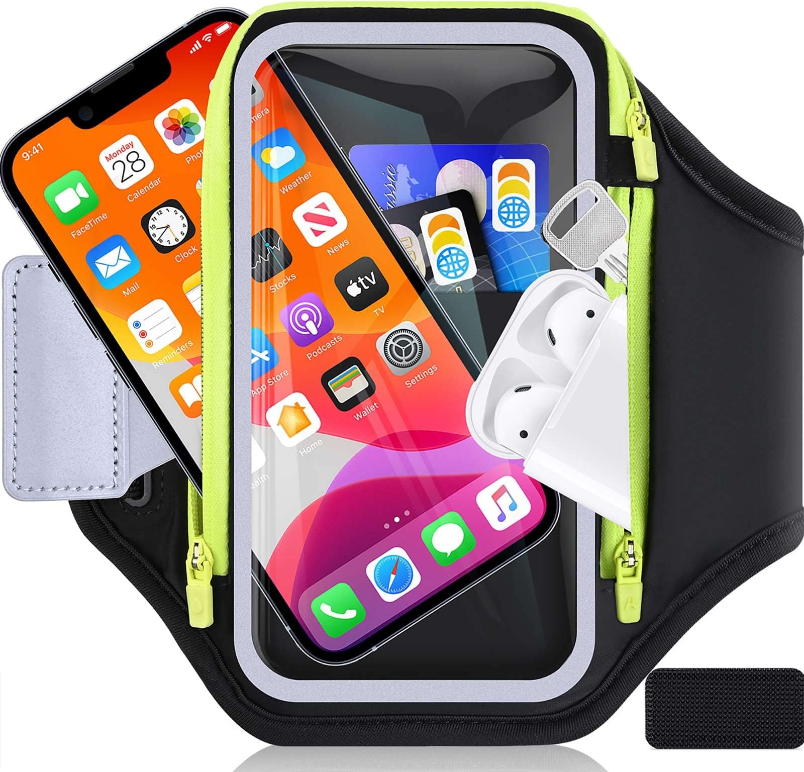 6.8'' Running Phone Holder with Earphone Bag, Running Armband Phone Holder for iPhone 16 15 14 13 12 11 Plus Pro Max Galaxy S20-S25 Ultra Waterproof Arm band Accessories with Car Key Pocket