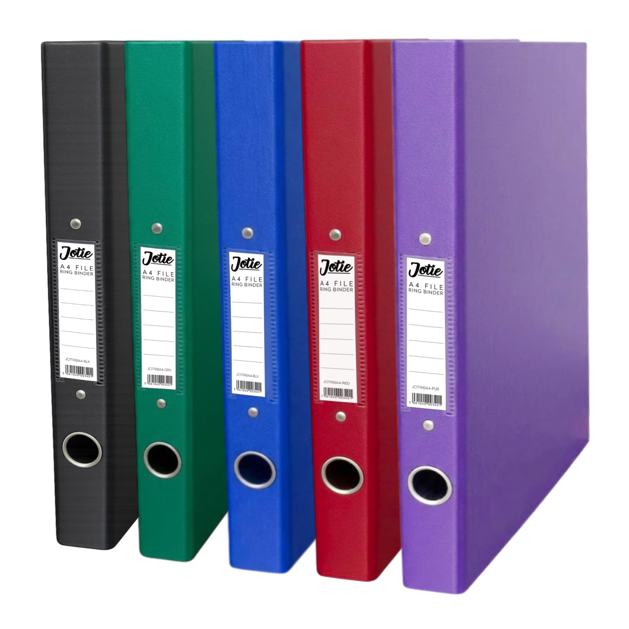 Jotie A4 Ring Binder Folder, Durable 2 Ring A4 Binder for Files & Documents, 40mm Spine, 250 Sheet Capacity, Thumb Hole & Spine Label, Office School File Storage, Assorted, Pack of 5